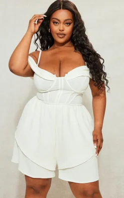 Plus Cream Textured Corset Romper