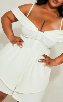 Plus Cream Textured Corset Romper