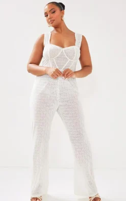 Plus Cream Textured Corset Jumpsuit