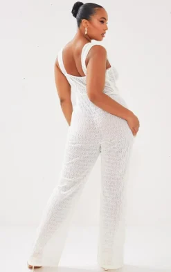 Plus Cream Textured Corset Jumpsuit