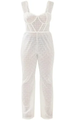 Plus Cream Textured Corset Jumpsuit