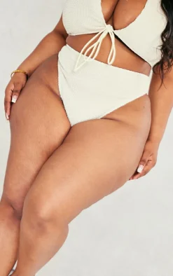 Plus Cream Textured High Leg Bikini Bottoms