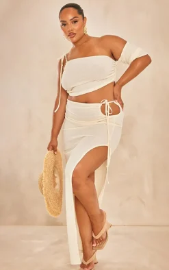 Plus Cream Textured Split Midaxi Skirt