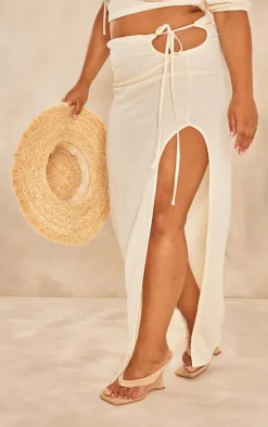 Plus Cream Textured Split Midaxi Skirt