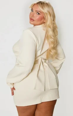 Plus Cream Woven Cut Out Tie Back Blazer Dress