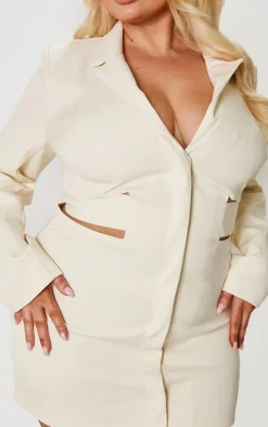 Plus Cream Woven Cut Out Tie Back Blazer Dress