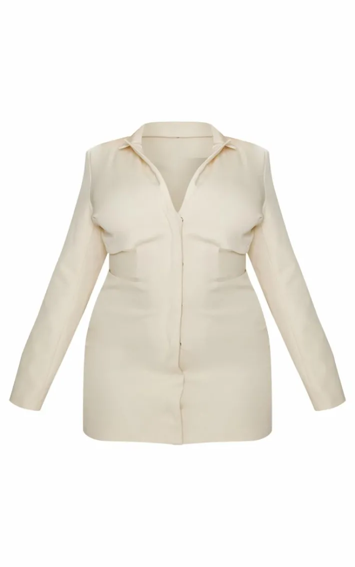 Plus Cream Woven Cut Out Tie Back Blazer Dress
