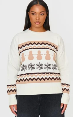 Plus Cream Zig Zag Snowflake Oversized Christmas Sweater