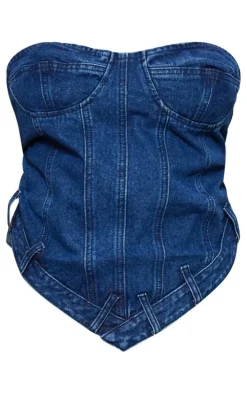 Plus Dark Blue Waistband Hem Bandeau Denim Corset
