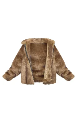 Plus Dark Brown Faux Fur Oversized Coat