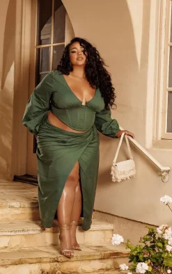 Plus Dark Green O Ring Split Leg Midaxi Skirt