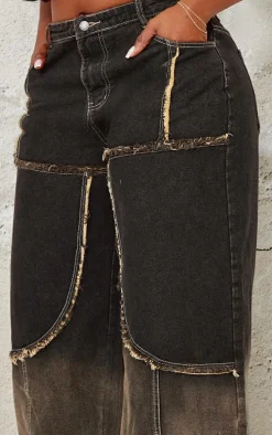 Plus Dark Grey Ombre Effect Contrast Stitch Frayed Seam Wide Leg Jeans