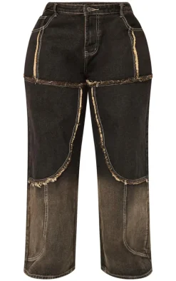 Plus Dark Grey Ombre Effect Contrast Stitch Frayed Seam Wide Leg Jeans