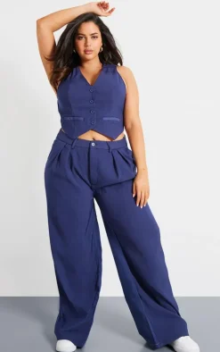 Plus Dark Indigo Denim Contrast Tailored Wide Leg Pants