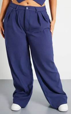 Plus Dark Indigo Denim Contrast Tailored Wide Leg Pants