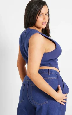 Plus Dark Indigo Denim Contrast Tailored Vest