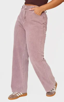 Plus Dark Mauve Washed High Waist Straight Leg Jeans