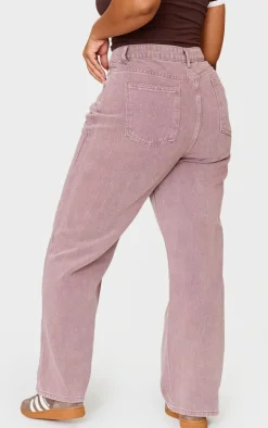 Plus Dark Mauve Washed High Waist Straight Leg Jeans