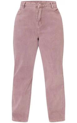 Plus Dark Mauve Washed High Waist Straight Leg Jeans