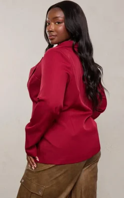 Plus Dark Red Woven Tailored Fit Blazer