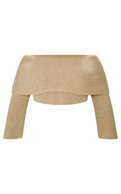 Plus Deep Nude Bardot Boucle Knit Crop Top
