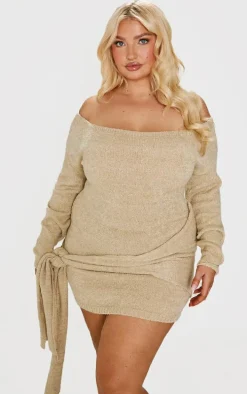 Plus Deep Nude Bardot Knot Mini Dress