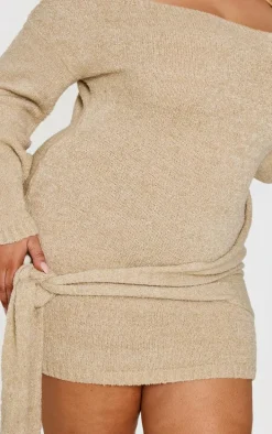 Plus Deep Nude Bardot Knot Mini Dress