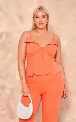 Plus Deep Orange Hook And Eye Corset Crop Top