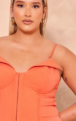 Plus Deep Orange Hook And Eye Corset Crop Top