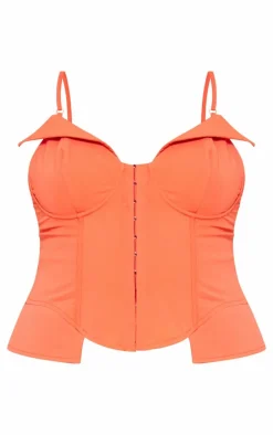 Plus Deep Orange Hook And Eye Corset Crop Top