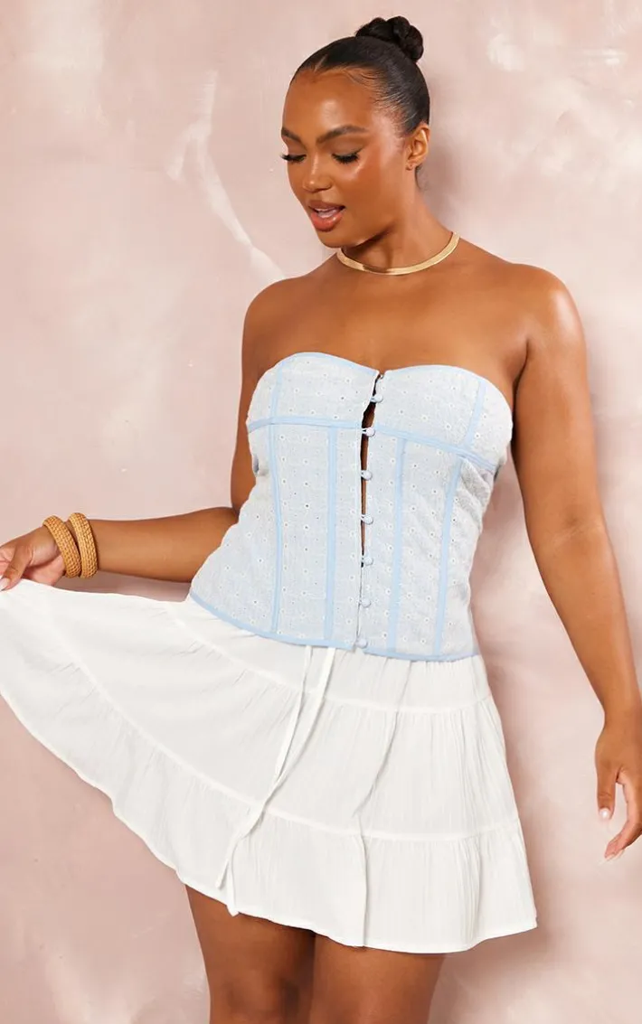 Plus Dusty Blue Broderie Bandeau Corset