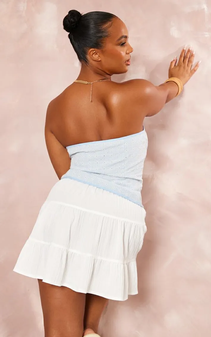 Plus Dusty Blue Broderie Bandeau Corset