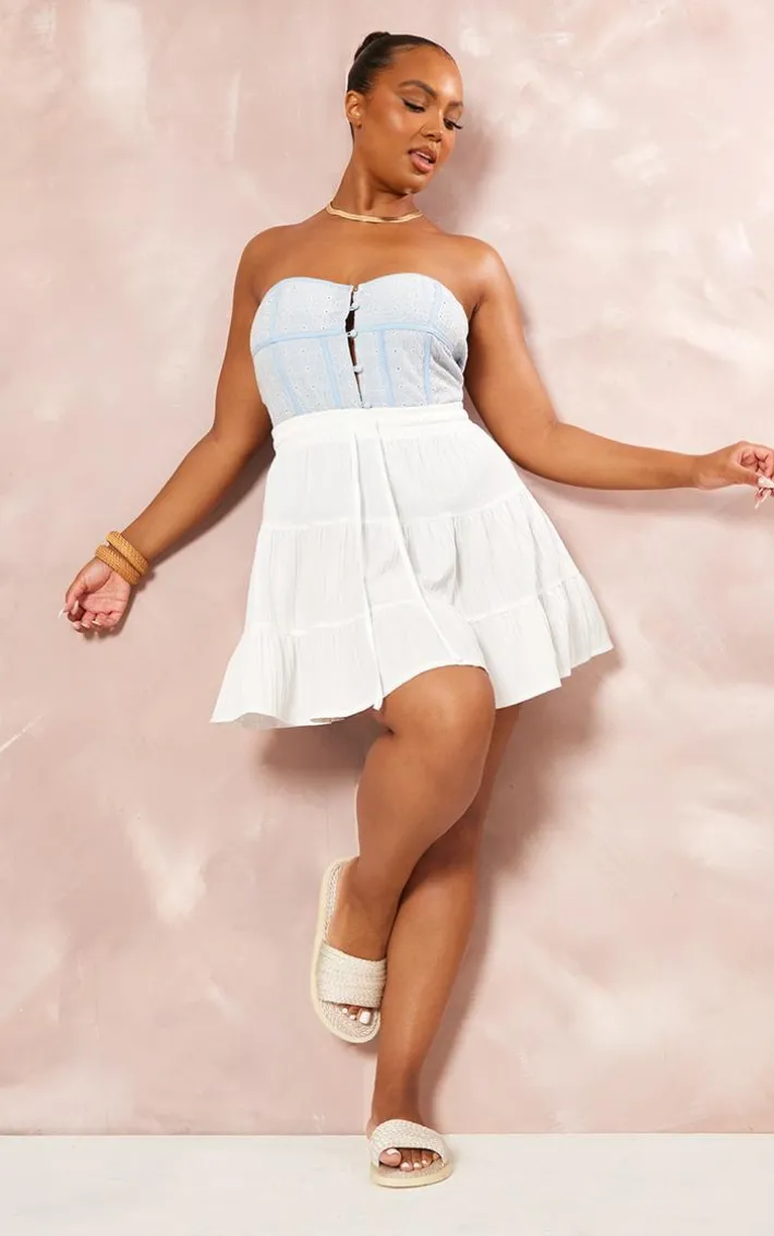 Plus Dusty Blue Broderie Bandeau Corset