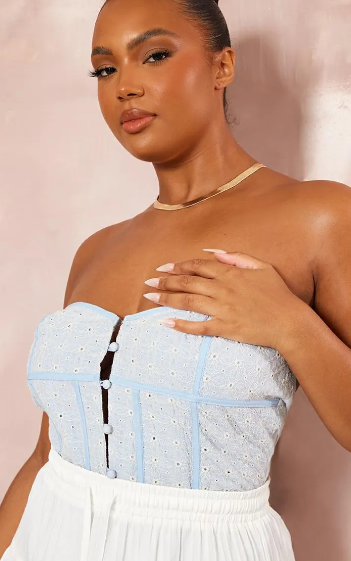 Plus Dusty Blue Broderie Bandeau Corset