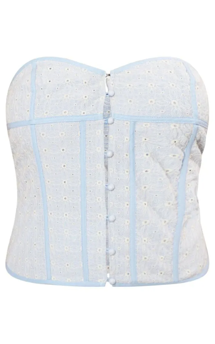 Plus Dusty Blue Broderie Bandeau Corset
