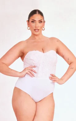 Plus Dusty Pink Eyelash Detail Bandeau Bodysuit