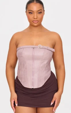 Plus Dusty Pink Faux Leather Zip Up Corset