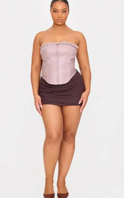 Plus Dusty Pink Faux Leather Zip Up Corset