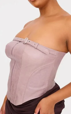 Plus Dusty Pink Faux Leather Zip Up Corset