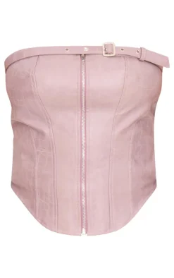Plus Dusty Pink Faux Leather Zip Up Corset