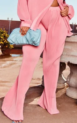 Plus Dusty Pink Plisse High Waisted Wide Leg Pants