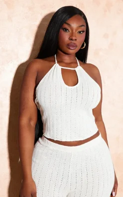 Plus Ecru Bandeau Crochet Longline Top