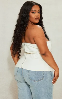 Plus Ecru Contrast Stretch Denim Corset Top