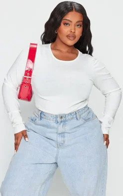 Plus Ecru Cotton Long Sleeve Bodysuit