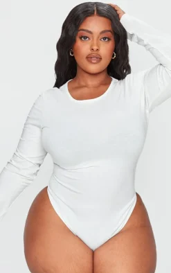 Plus Ecru Cotton Long Sleeve Bodysuit