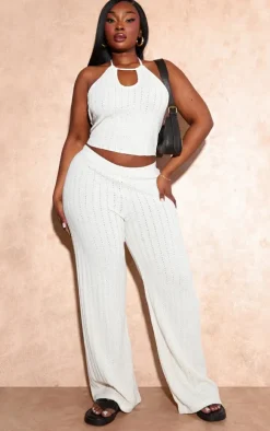 Plus Ecru Crochet Pocket Detail Cargo Pants