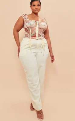 Plus Ecru Mesh Tie Detail Boned Corset Top