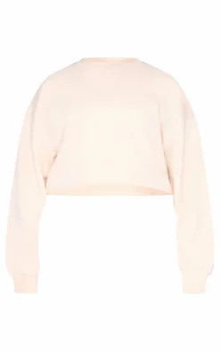 Plus Ecru Premium Basic Crew Neck Crop Sweatshirt