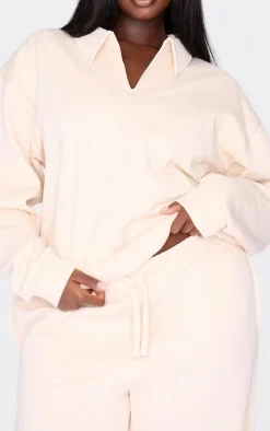 Plus Ecru Premium Collar Oversized Sweatshirt