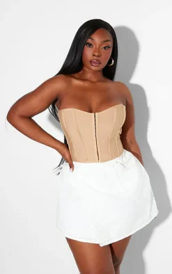 Plus Ecru Wrap Denim Mini Skirt